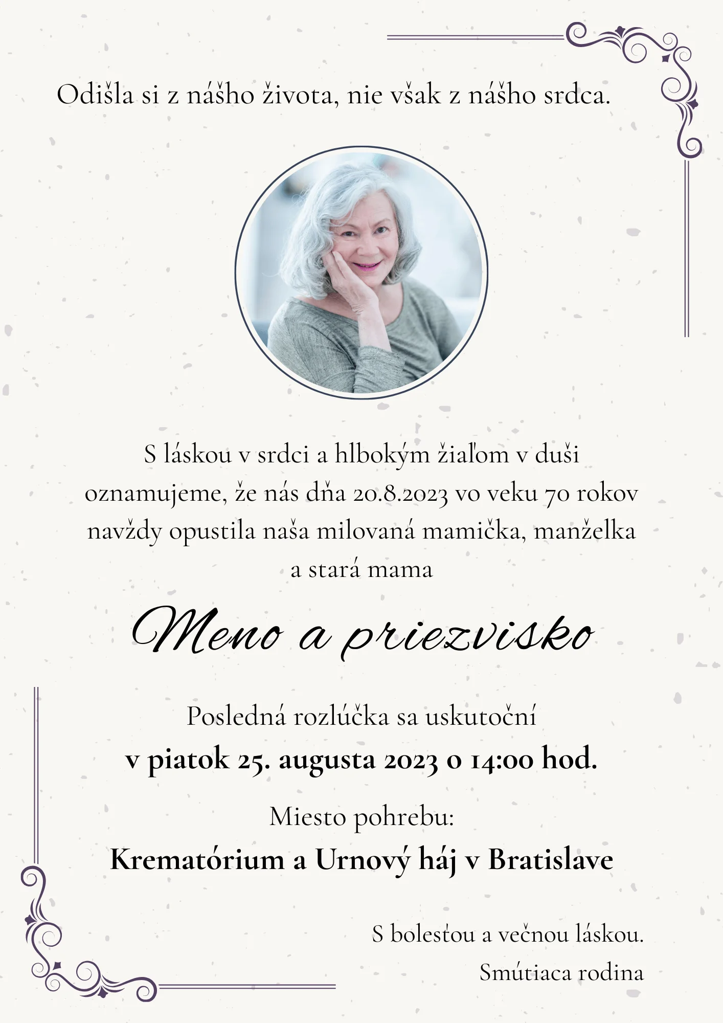 Smútočné oznámenie - vzor 3
